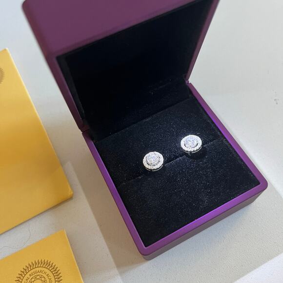 Moissanite Halo Earrings, OVER 1 cttw, COA Included 2x - Picture 4 of 13